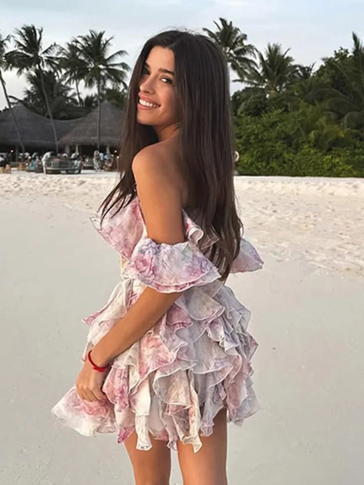 Catherine - Floral Ruffle Corset Mini Dress
