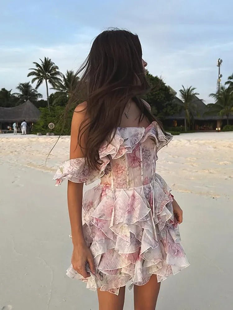 Catherine - Floral Ruffle Corset Mini Dress
