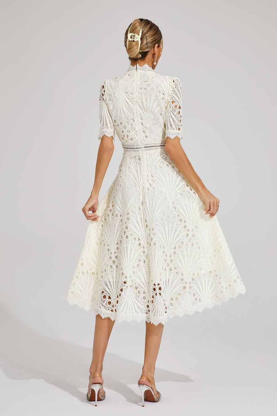 Freya - Embroidered Midi Dress with High Neck