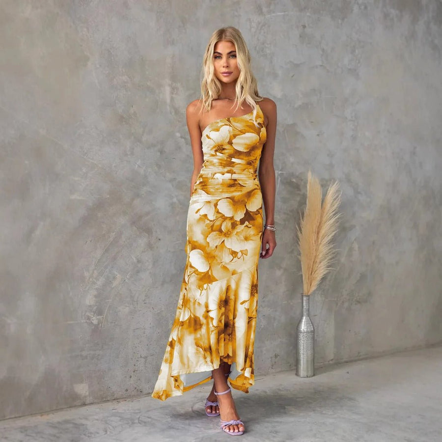 Grace - One‑Shoulder Floral Midi Dress
