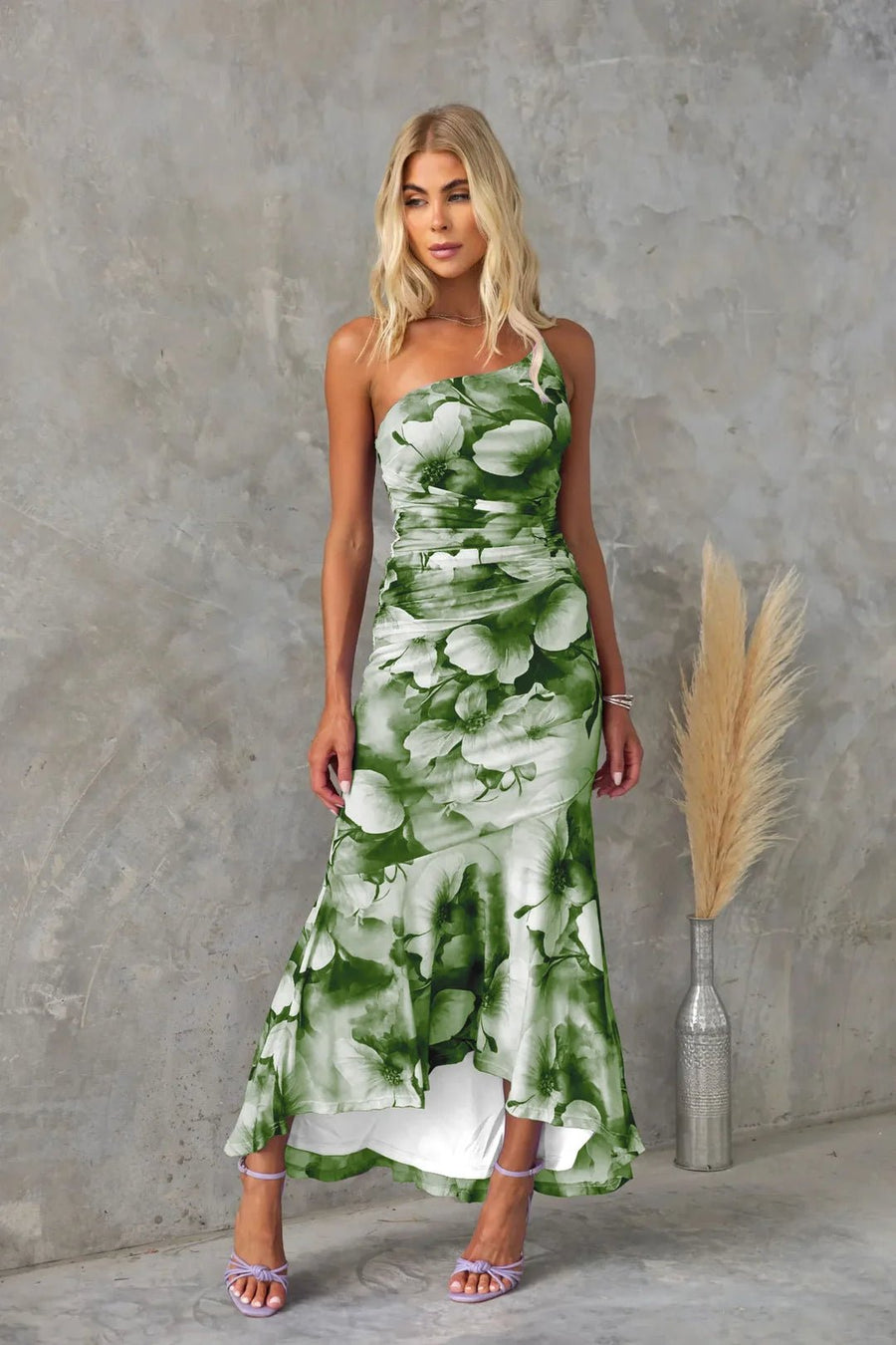 Grace - One‑Shoulder Floral Midi Dress