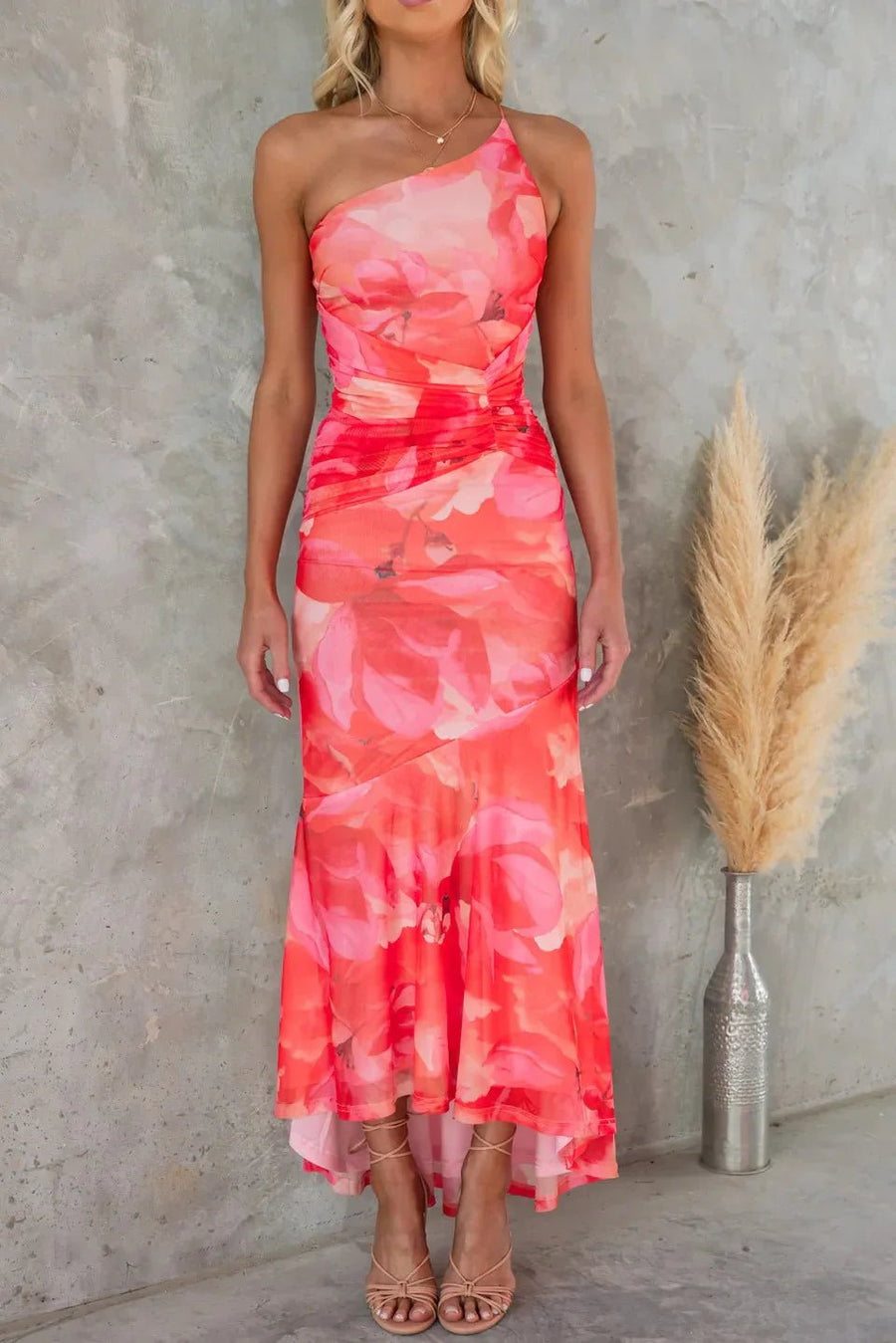 Grace - One‑Shoulder Floral Midi Dress