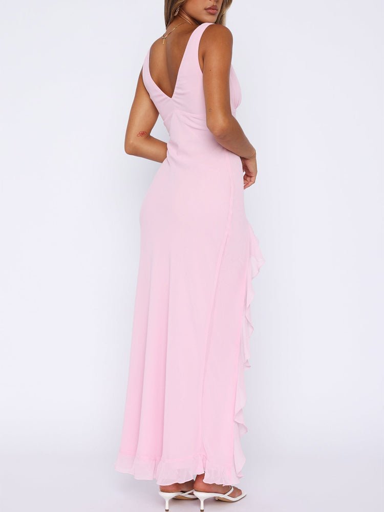 Lina - Ruffle Edge V-Neck Maxi Dress