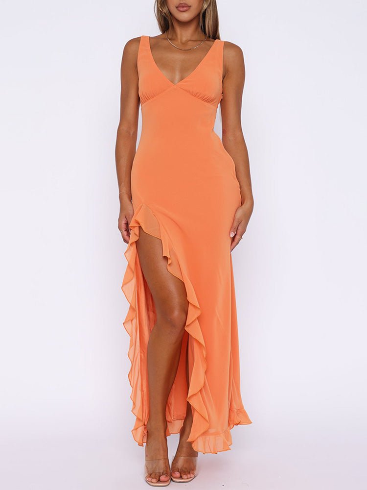 Lina - Ruffle Edge V-Neck Maxi Dress