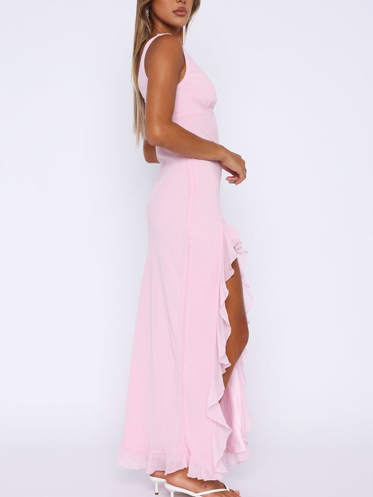 Lina - Ruffle Edge V-Neck Maxi Dress