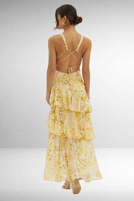 Solara - Tiered Floral Backless Maxi Dress