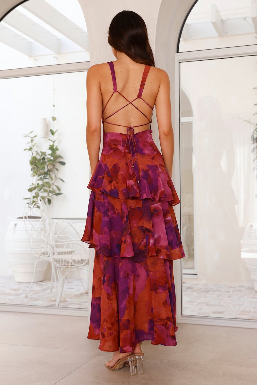 Solara - Tiered Floral Backless Maxi Dress